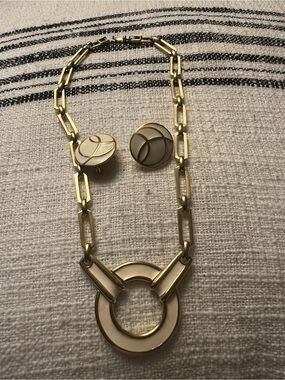 Gold and Cream Link Necklace with Matching Earrings